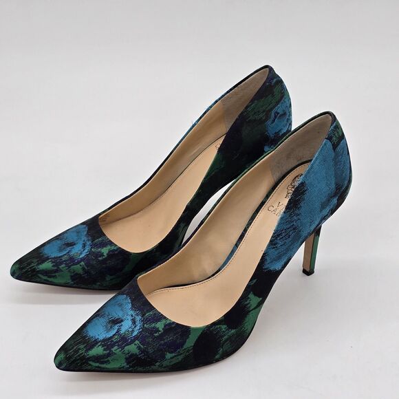 Vince Camuto VC Savilla Heels Size 9M Vero Cuoio Blue and Green Fabric - Picture 2 of 9